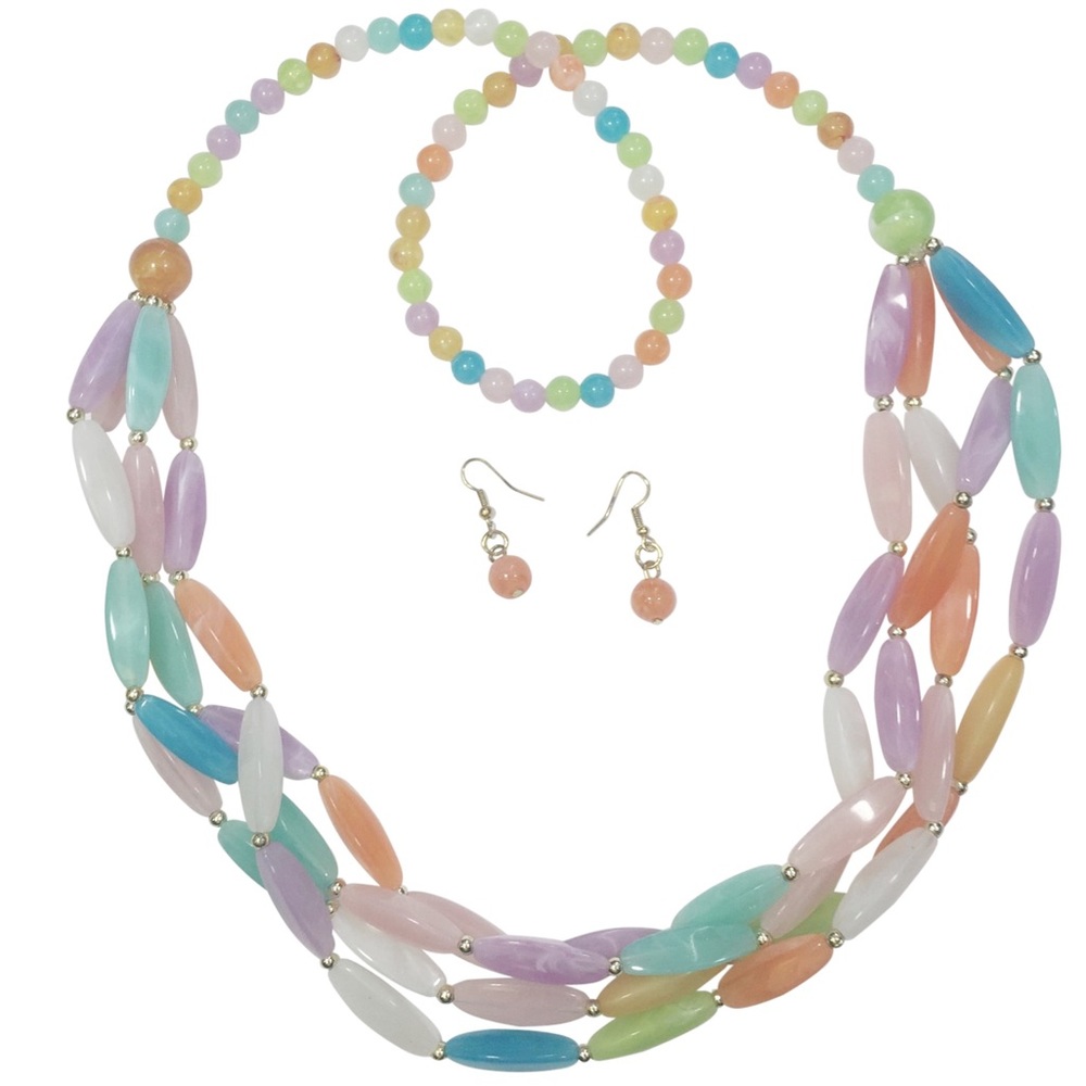 Multicolor Long Layered Necklace Earrings Set